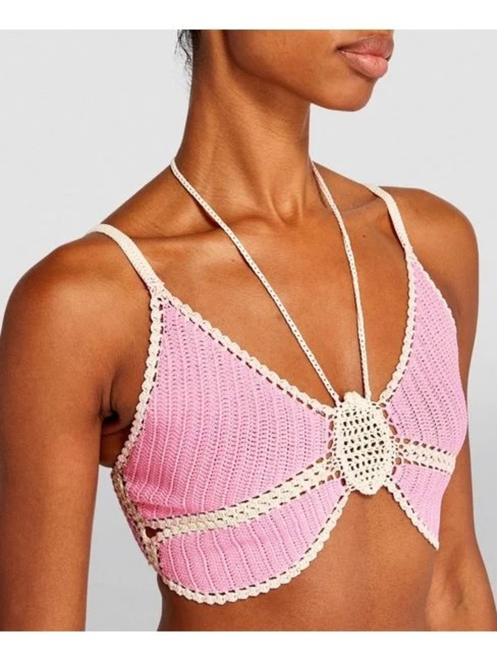 Sandro Pink Crochet top with Cream Trim